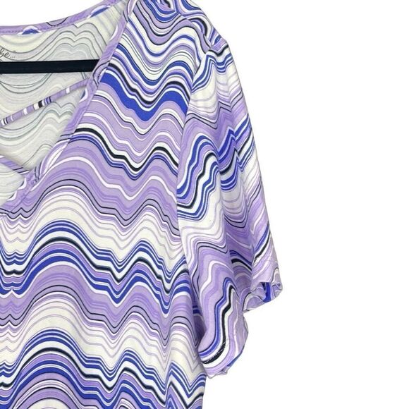 Just Be 2X Purple Abstract Wave Print Criss Cross Strappy Boho Mini Dress Beach - Picture 4 of 10